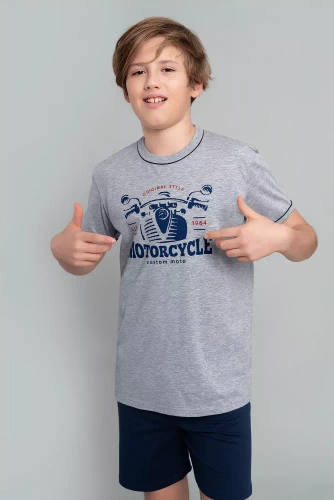 Gibson Chlapčenské pyžamo s krátkym rukávom, nohavice Italian Fashion - melange