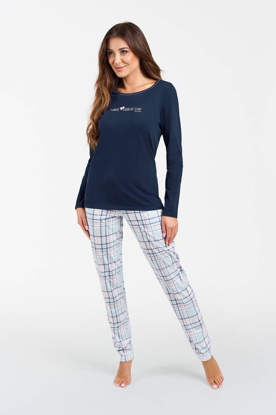 Glamour Dámske pyžamo s dlhým rukávom a dlhými nohavicami Italian Fashion - námornícka modrá/potlač