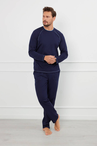 Salomon Pánske pyžamo s dlhým rukávom, dlhé nohavice Italian Fashion - tmavomodrá/modrá