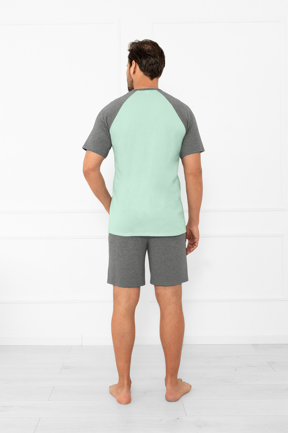 Pánske pyžamo Aleksander Italian Fashion - krátke rukávy a krátke nohavice, 100% bavlna - šalátovo-melanžová