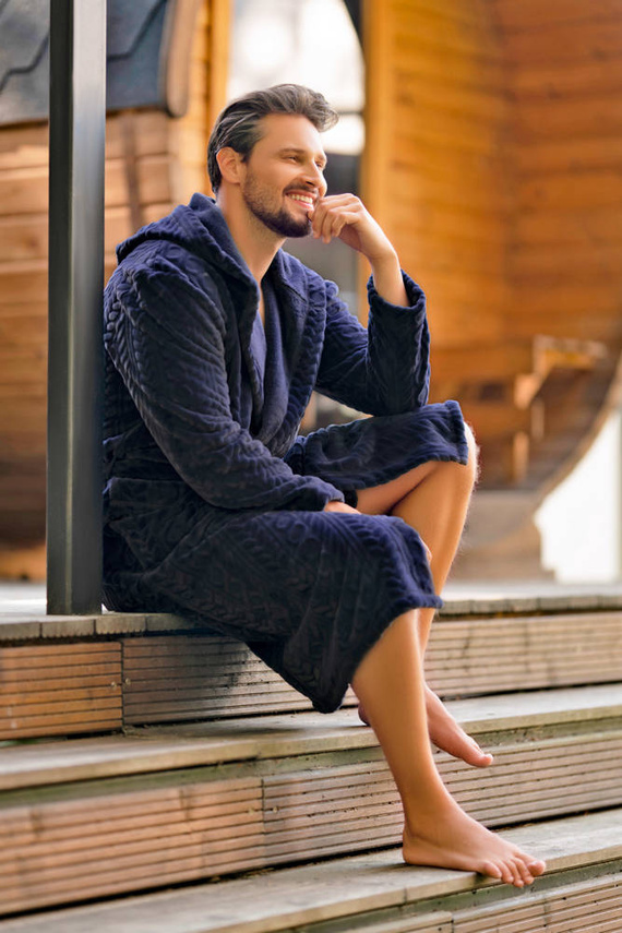 Zygmunt Pánsky župan s kapucňou Italian Fashion - tmavomodrý