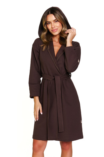 Doctor Nap 7331 - Dámsky bavlnený župan s kapucňou | 100% bavlna, poľská výroba - hnedý