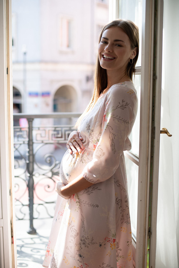 Tehotenské šaty na dojčenie Milk&Love Lovely Dress Midi s 3/4 rukávom farebné vetvičky