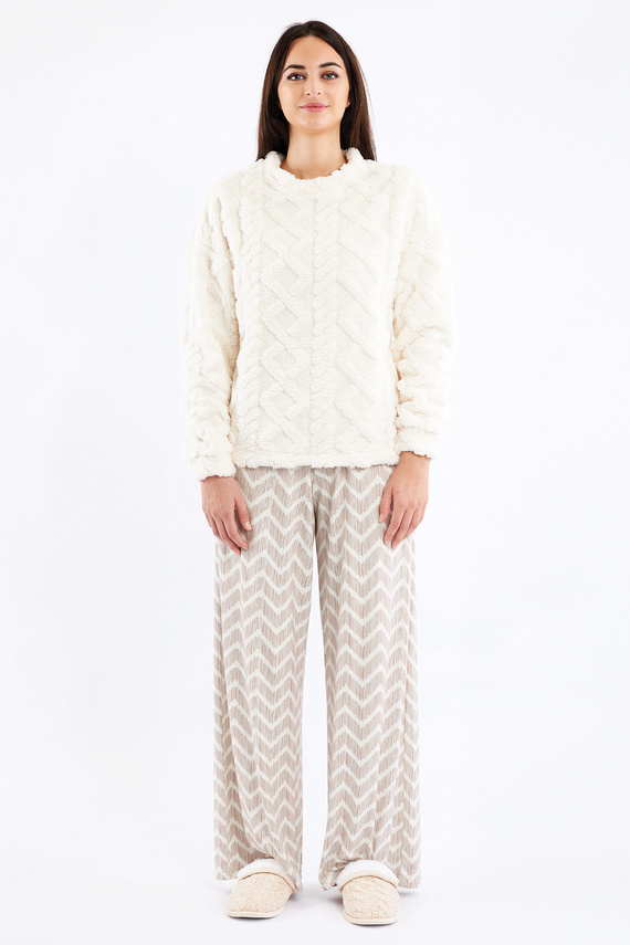 Sofie Dámske pyžamo Sorbetto cream - teplé sherpa, palazzo, elegantné a mäkké