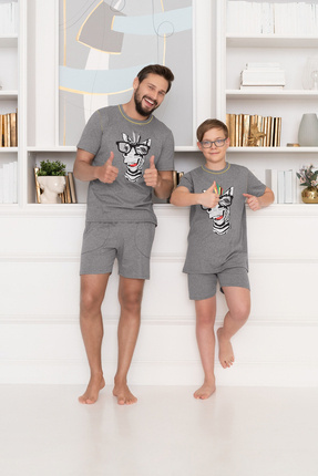 Chlapčenské pyžamo s krátkym rukávom Crazy Boys, nohavice Italian Fashion- medium melange