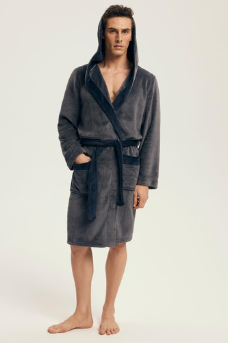 Pánsky župan Henderson 43377 Natch grey- kapucňa, teplý úplet, pohodlie a elegancia