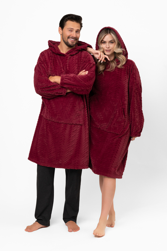 Reno Kocobluza Italian Fashion burgundy - oversize, mäkký bipolárny, unisex, s kapucňou