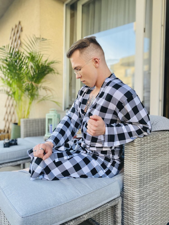 338 Krepový pánsky/dámsky župan De Lafense - čierny/biely