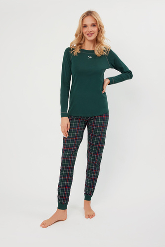 Foggia Dámske pyžamo s dlhým rukávom a dlhými nohavicami Italian Fashion - zelená/potlač
