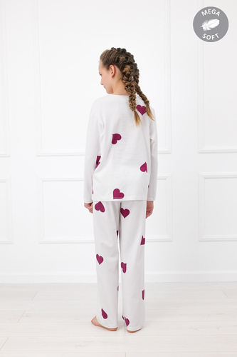 Italian Fashion Kioga dievčenské pyžamo Mega Soft dlhé ecru srdiečka