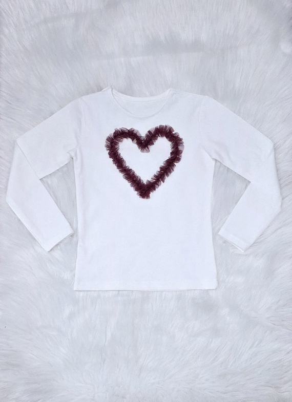 Mia Bambarillo ecru bordová dievčenská blúzka so srdiečkom z bavlny a tylu