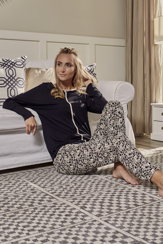 Guyana Dámske pyžamo s dlhým rukávom a dlhými nohavicami Italian Fashion - čierna/potlač