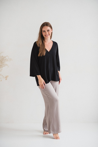 Mamafullness Tehotenská blúzka na dojčenie Milk&Love čierna- viskóza, 3/4 rukáv, oversize