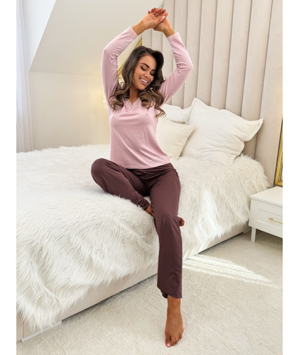 Dámske pyžamo Donna Daphne ružové - viskóza, dlhý rukáv, elegantné a pohodlné