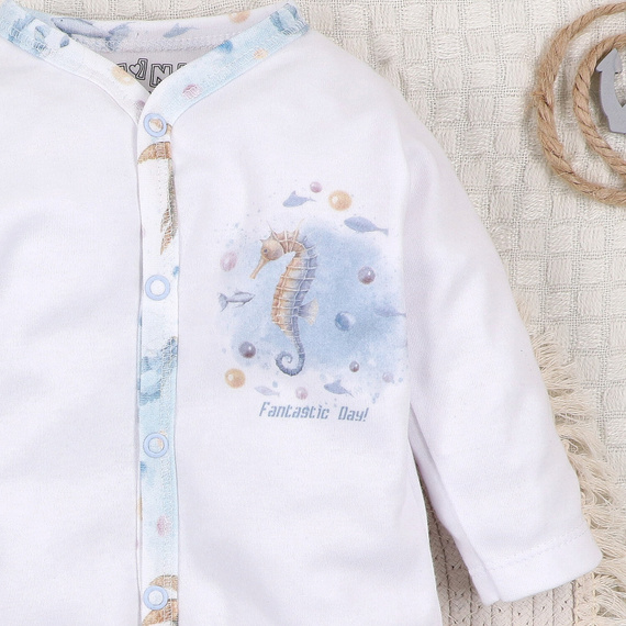 ABN-5451 Sea Of Joy Nini baby romper biely - organická bavlna, zapínanie na patentky