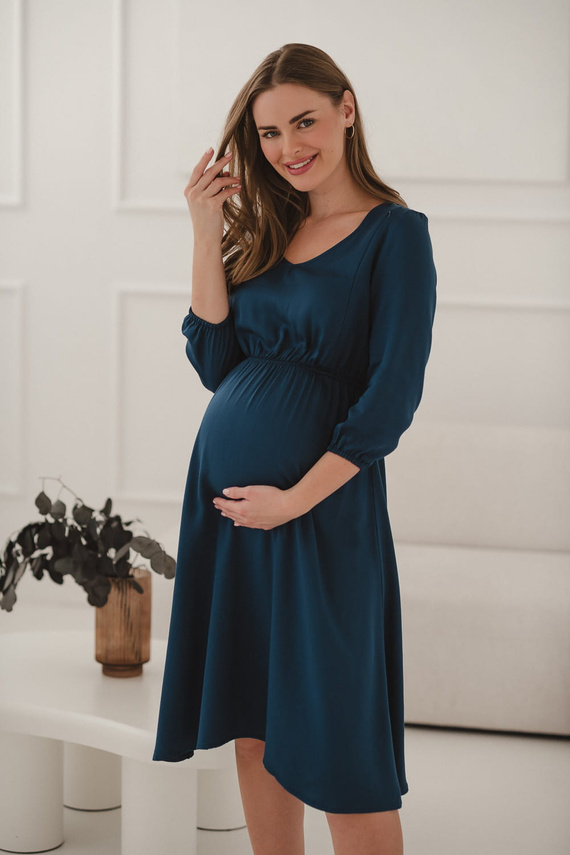 Krásne šaty Midi tehotenské a dojčiace šaty Milk&Love- tmavomodré, 100% viskóza, 3/4 rukáv | Style & Comfort