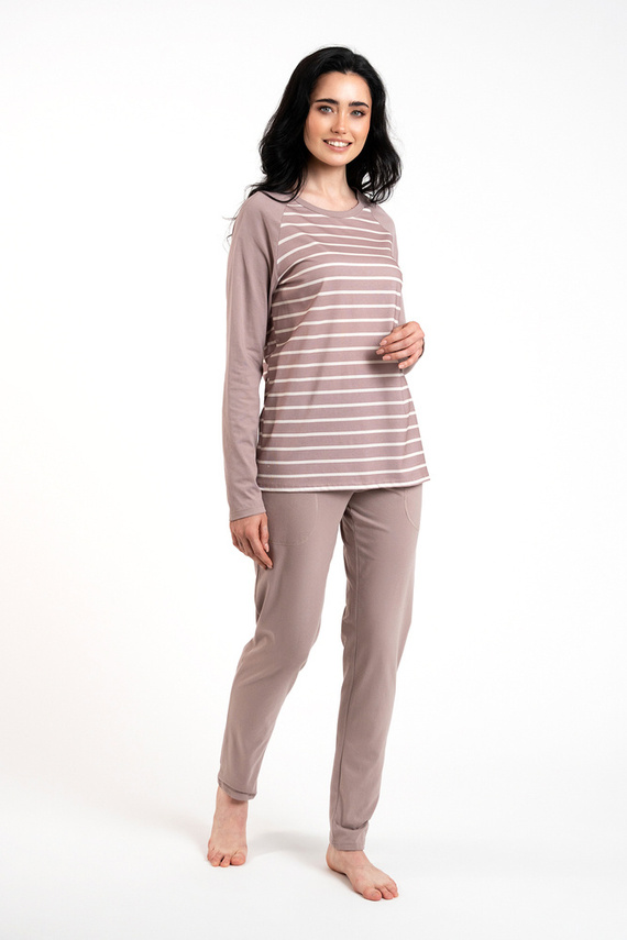 Oda Dámske pyžamo s dlhým rukávom, dlhé nohavice Talianska móda - potlač cappuccino/cappuccino