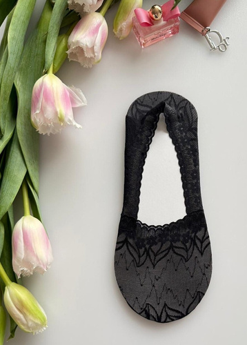 Dámske balerínkové ponožky Magnetis čipkované so silikónom – neviditeľné black