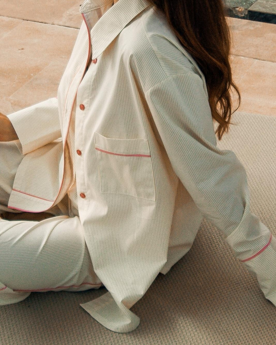 Dámske pyžamo Sensis Raven limetkové – bavlna, košeľa na gombíky a nohavice