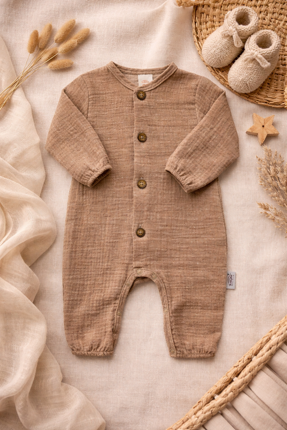 Len mušelínové pyžamo 02235BSL Makoma latte - ľahké, priedušné, 100% bavlna