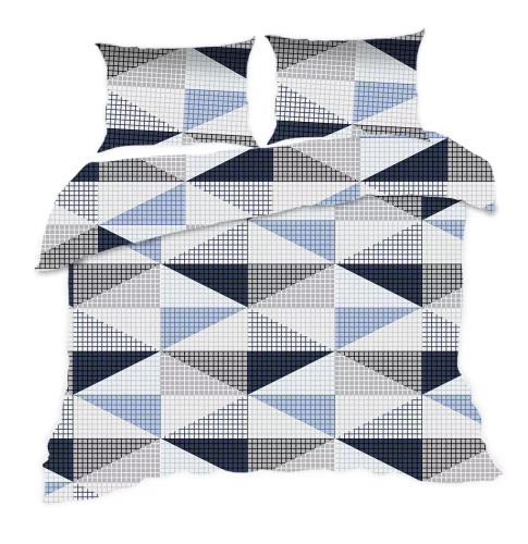 1914N Bavlnené posteľné prádlo Classic E24 Karo geometry blue - 100% bavlna, odolná, farebná, 2-dielna súprava