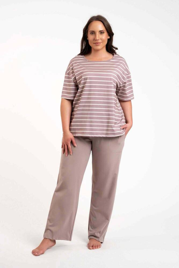 Betty Dámske pyžamo s krátkym rukávom a dlhými nohavicami Italian Fashion - cappuccino/print cappuccino