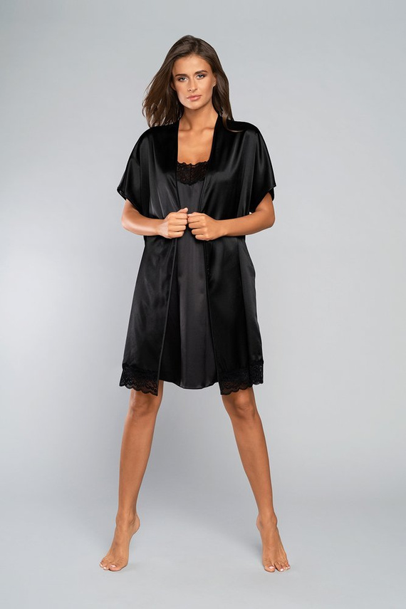 Dotykový župan s krátkym rukávom Italian Fashion - čierny