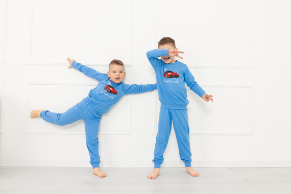 Chlapčenské pyžamo Gordo - bavlnené, s dlhým rukávom a nohavicami na šnúrku Italian Fashion - modré