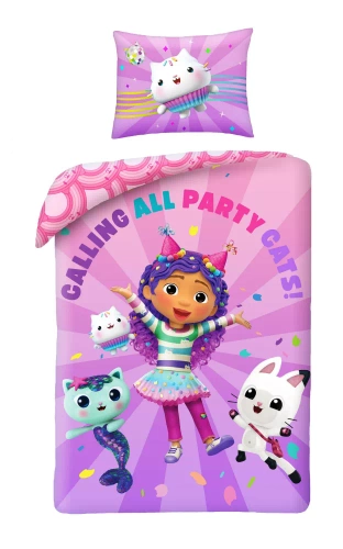 Gabi Cat House Halantex detská posteľná bielizeň - ružová, sada