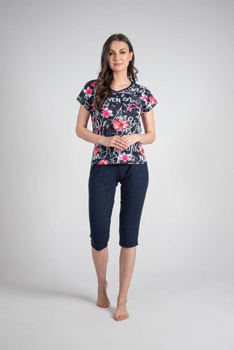 676 Dámske pyžamo s podrážkou Forex - tmavomodré