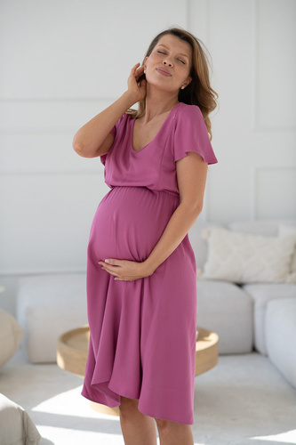 Tehotenské a dojčiace šaty Lovely Dress Midi viskóza 100 % rose Milk&Love