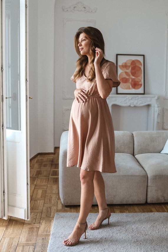 Milk & Love Lovely Dress tehotenské a dojčiace šaty z viskózy béžové