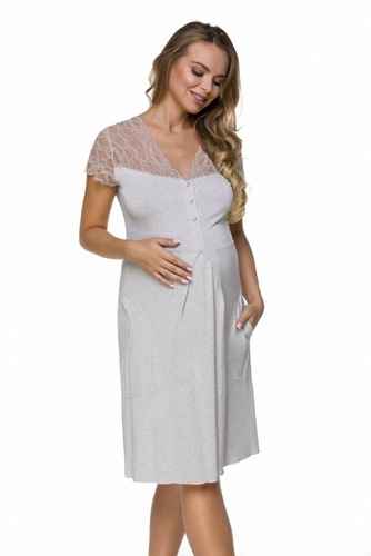 3127 Nočná košeľa pre tehotné a dojčiace ženy Lupoline - sivá