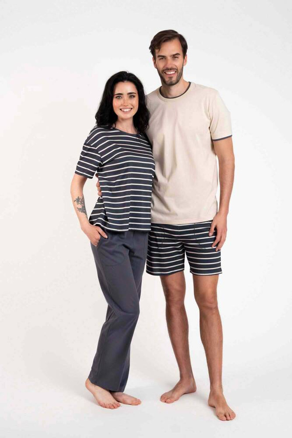 Betty Dámske pyžamo s krátkym rukávom a dlhými nohavicami Italian Fashion - grafitová/grafitová potlač