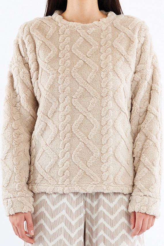 Sofie Dámske pyžamo Sorbetto beige - teplé sherpa, palazzo, elegantné a mäkké
