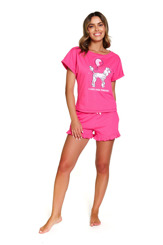 7357 Bavlnené dámske pyžamo Doctor Nap - roztomilý komplet s volánikmi - pivonka