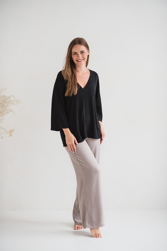 Mamafullness Tehotenská blúzka na dojčenie Milk&Love čierna- viskóza, 3/4 rukáv, oversize