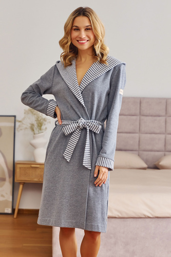 7229 Dámsky župan Doctor Nap - bavlna, kapucňa, elegantné lemovanie - tmavosivý