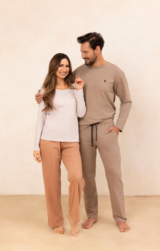 715 Dámske pyžamo Regina béžová - bavlna, pruhované tričko s vreckom