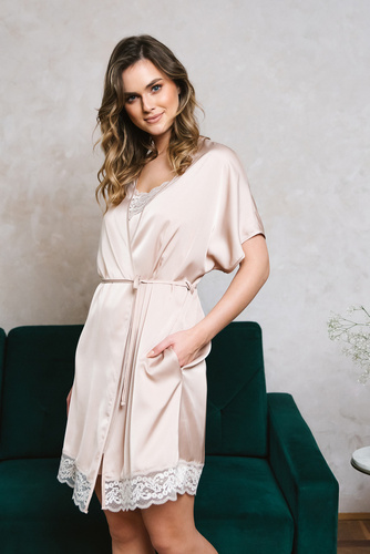 Dotykový župan s krátkym rukávom Italian Fashion - béžový