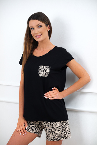 Birma Dámske pyžamo s krátkym rukávom, krátke nohavice Talianska móda - čierna