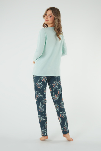 Julietta Dámske pyžamo s dlhým rukávom a dlhými nohavicami Italian Fashion - pistáciová/potlač