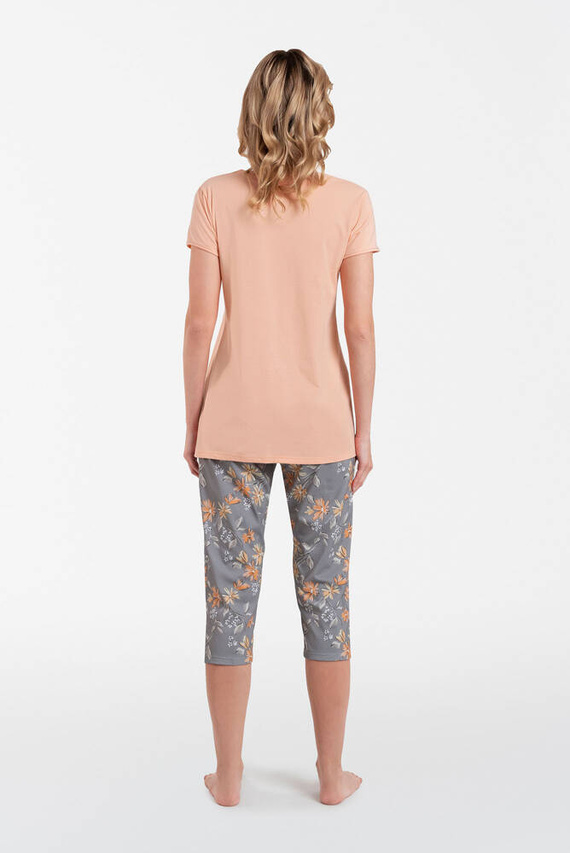 Kasali Dámske pyžamo s krátkym rukávom a 3/4 nohavicami Italian Fashion - lososová/potlač