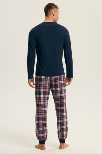 Pánske pyžamo Henderson 43457 Noir navy blue - bavlna, s flanelovými nohavicami