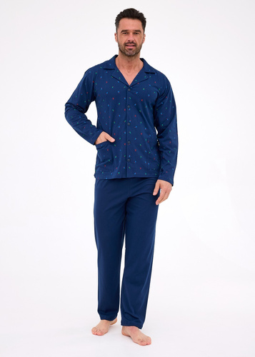 114/79 Pánske pyžamo Cornette | Otvorená predná časť, 100% bavlna, golier a vrecká