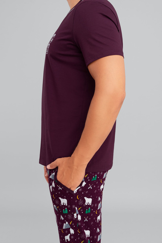 Manfred Pánske pyžamo s krátkym rukávom, dlhé nohavice Talianska móda - bordová/print bordová