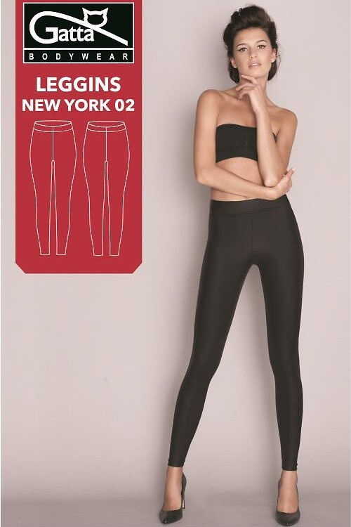 44123 Legíny New York 02 Gatta Black - nepriehľadné legíny z imitácie kože, Matowe, modelovanie siluety
