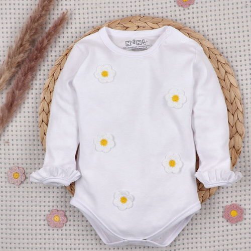 NINI LITTLE FLOWERS biele detské body z organickej bavlny s výšivkou ABN-5761/BIA