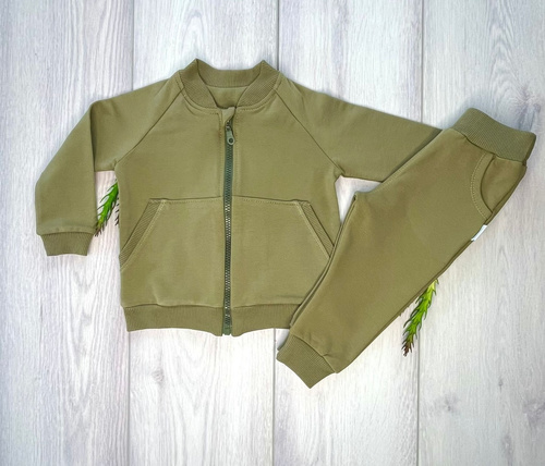 Mamatti DR2138 Khaki chlapčenská bavlnená tepláková súprava mikina na zips nohavice s vreckami