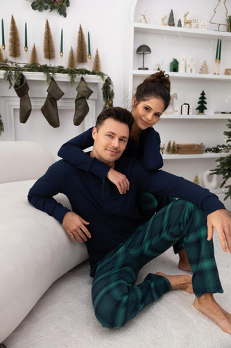 Pánske pyžamo Luke Sensis - bavlnené, dlhé, zelené kockované